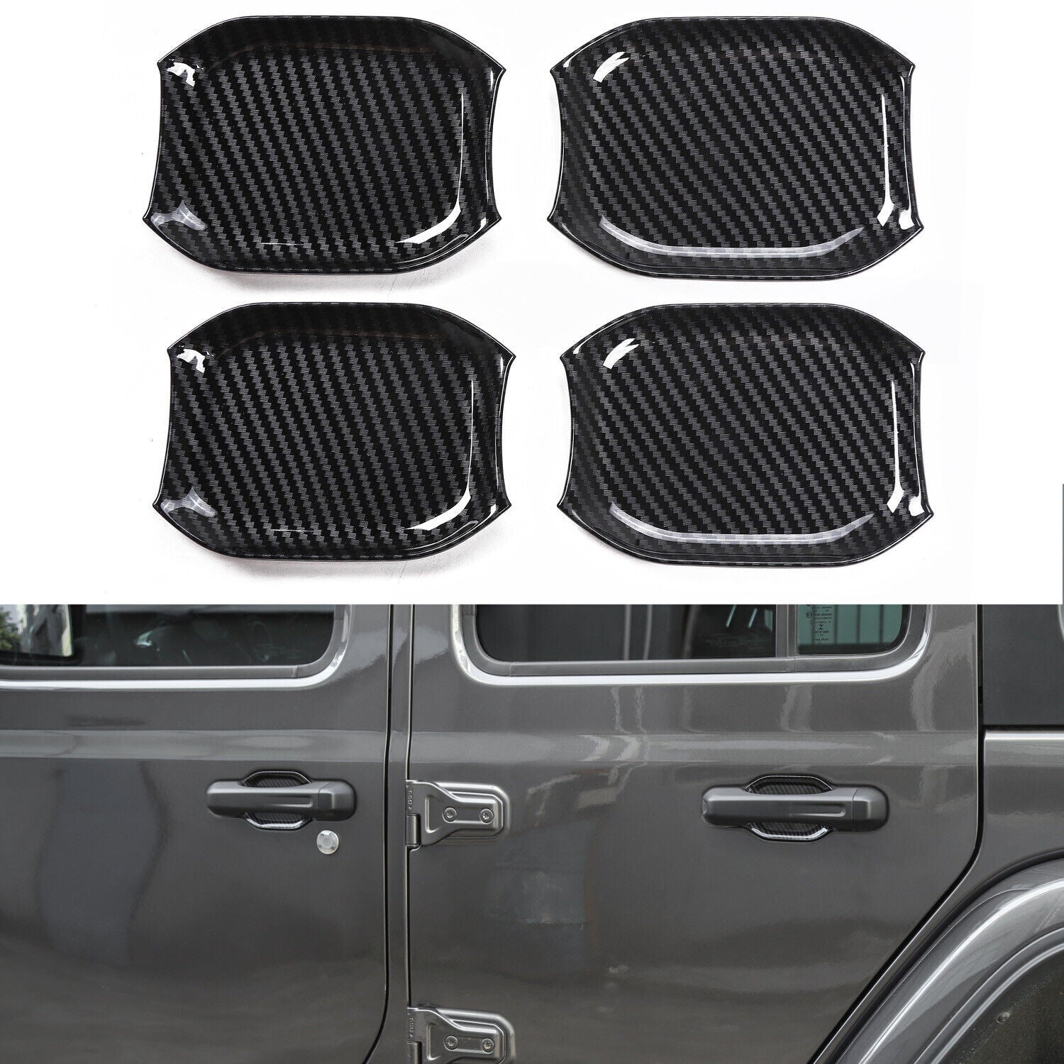 Outdoor Door Handle Bowl Cover Trim for Jeep for Wrangler JL 2018-2020 Carbon Fiber