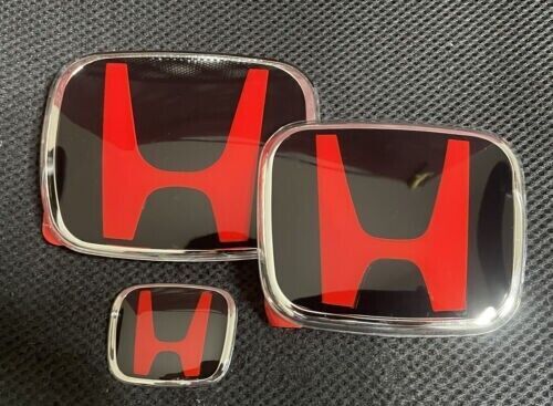 SET For Sedan 2018-2021 Black  RED FRONT+REAR+STEERING EMBLEM BADGE