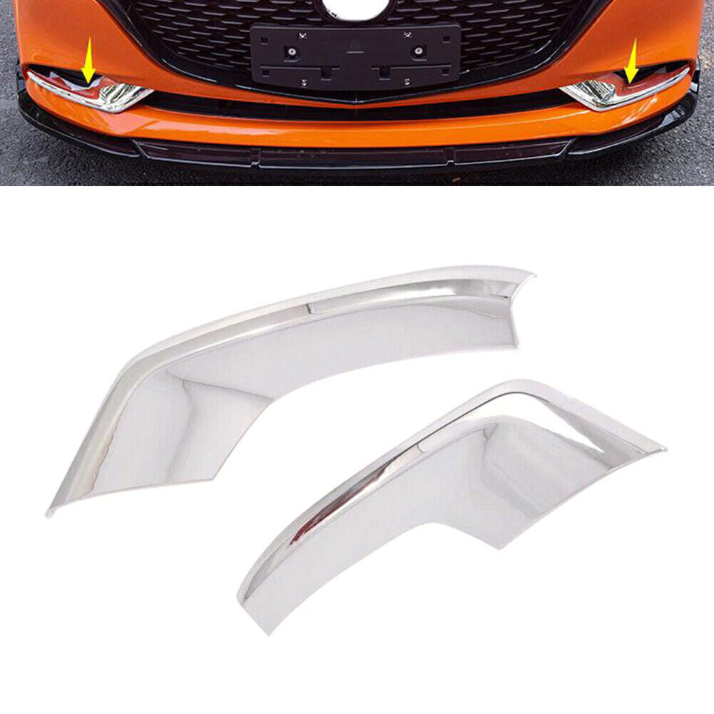 2Pcs/Set Chrome Front Fog Light Frame Cover Trim Fit 2019 2020 for Mazda 3 Sedan