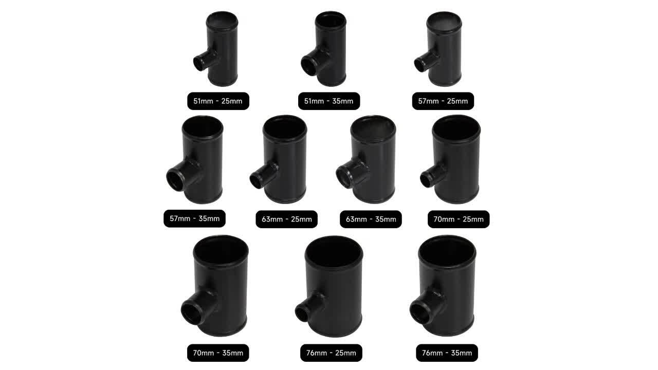 2 51mm Blow Off Valve Adapter Aluminum T-Pipe Shape Tube for 25mm ID BOV Black
