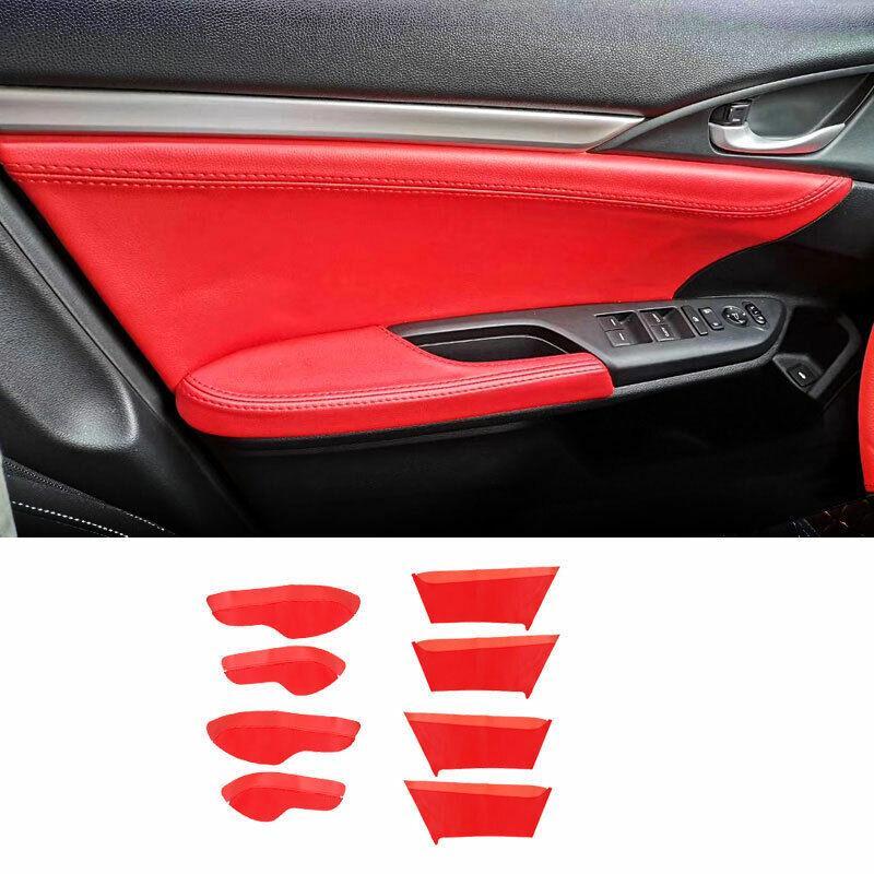 Red Leather Inner Door Panel Armrest Cover Trim for Honda for Civic 2016-2021 Sedan