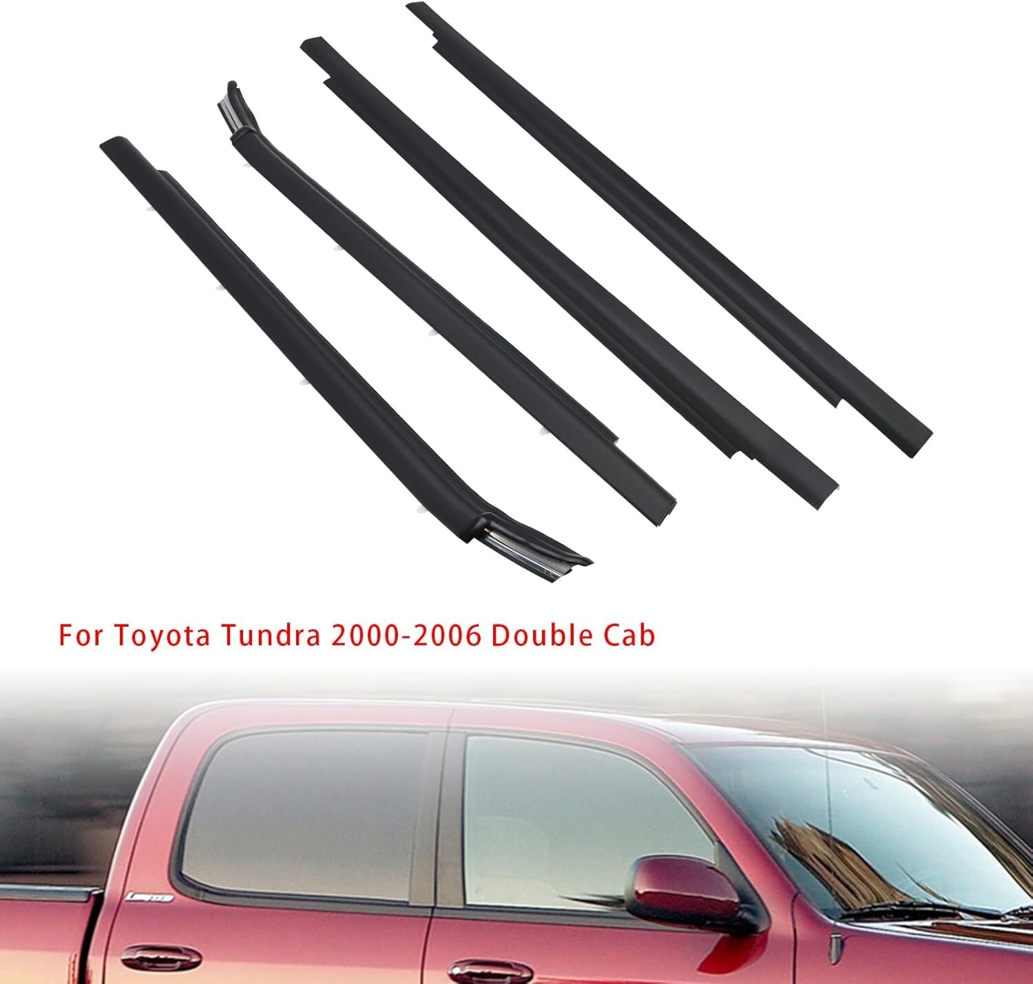 Weatherstrip Outer Lower Window for Toyota Tundra 2000-2006 Double Cab 4Pcs