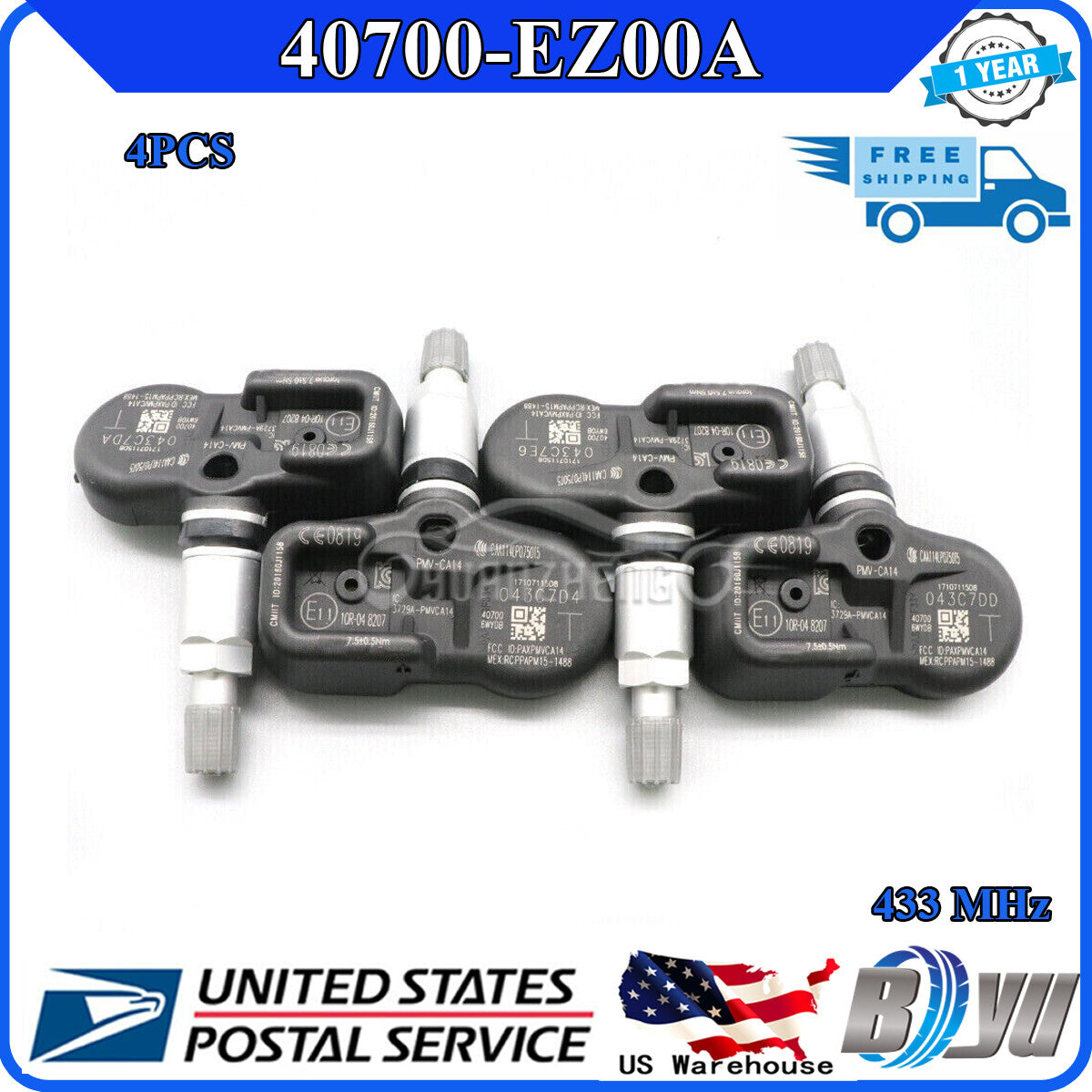 433MHz Tire Pressure Sensor for 4-Piece 40700-EZ00A New TPMS for Nissan Titan XD 16-21