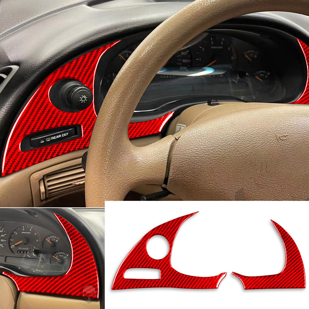 2¡ÁRed Carbon Fiber Interior Dashboard Panel Cover Fit for Ford for Mustang 1996-2003