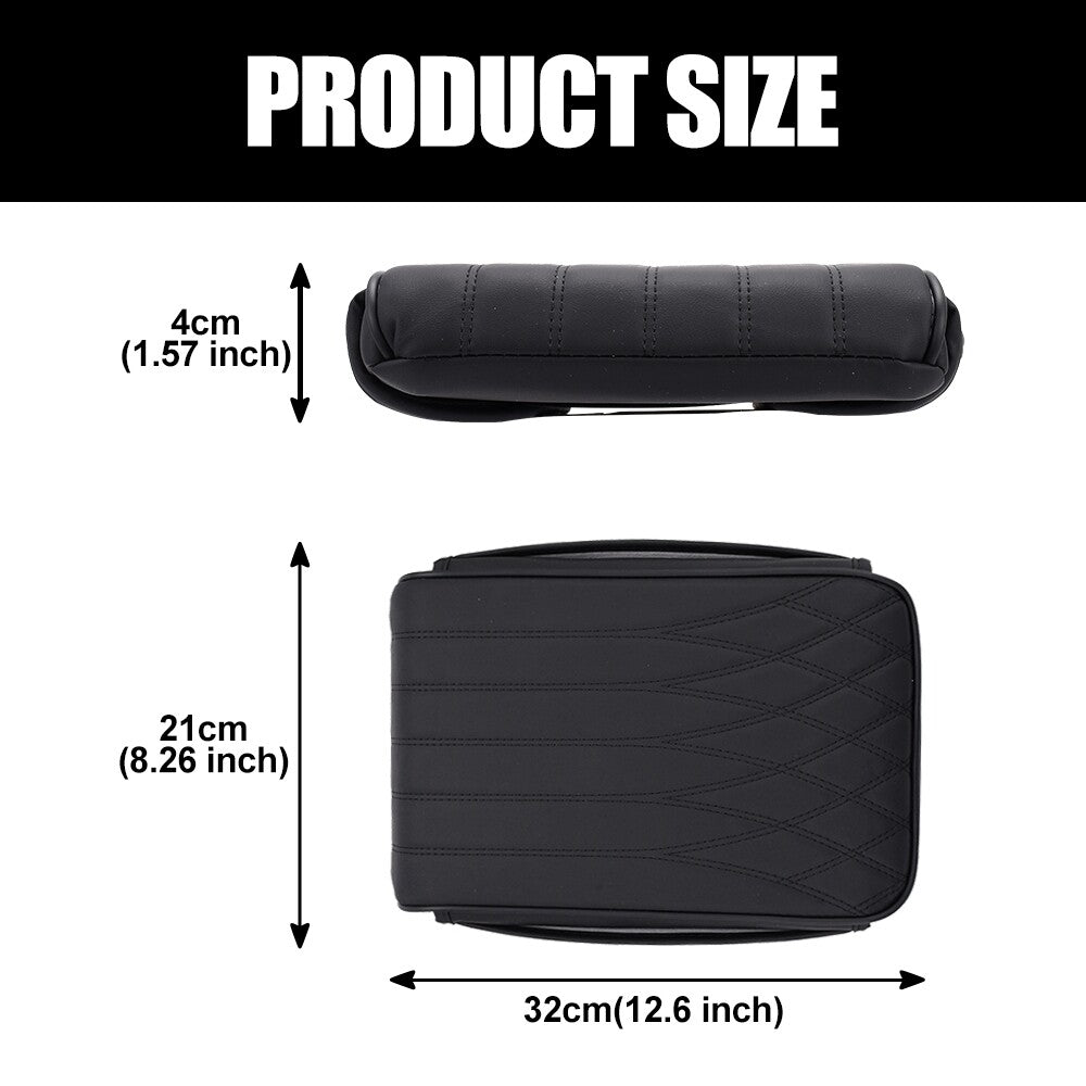 Car Armrest Cushion PU Auto Center Console Pad, Memory Foam Armrest Box Black