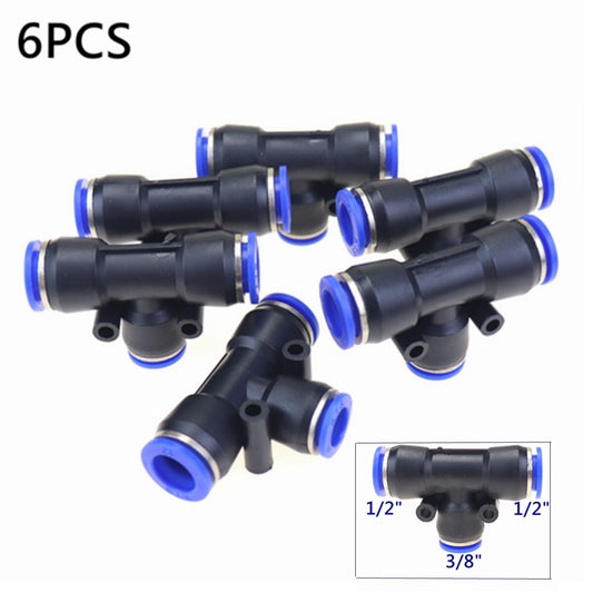 6-pack of pneumatic emission reduction T-shirts with integrated push-in fittings, OD 1/2 to OD 3/8
