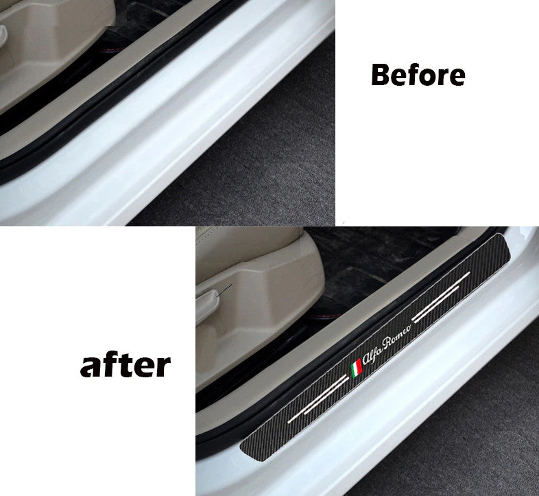 Carbon-plated side fender and window badge decals for Alfa Romeo for Stelvio cars.