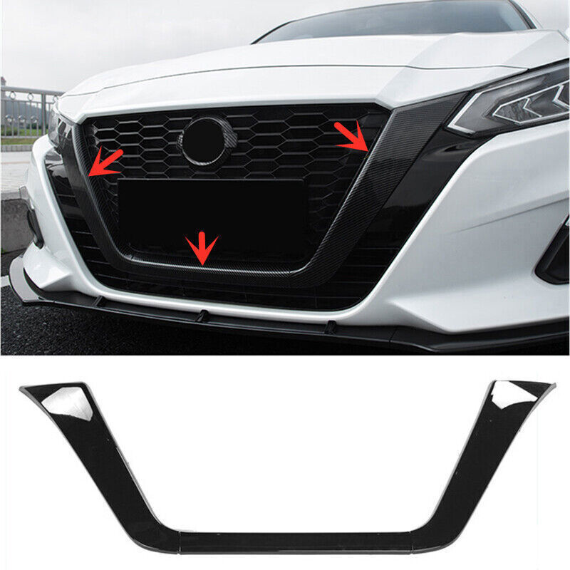 for Nissan Altima 19-22 Gloss Black Look Front Grille Mesh Frame Cover Trim 3PC