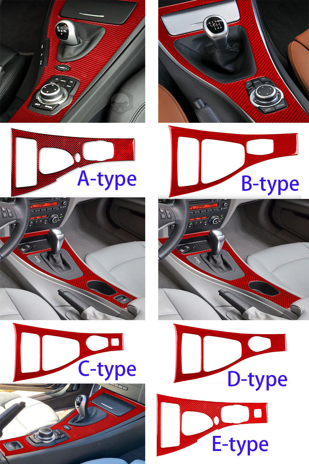 for BMW E93 M3 2007-13 RHD Car Central Control Gear Shift Panel Cover Red Carbon