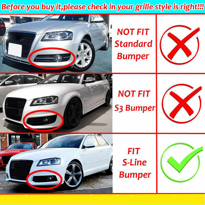 2-piece front fog light grille covers for Audi A3 8P S Line 09 - 2012 Honeycomb