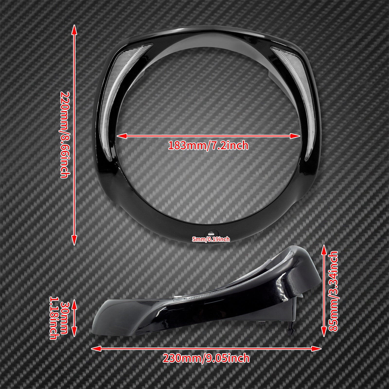 Black 7 LED Headlight Bezel Batwing Fairing Cover Fit for Harley Touring 2014