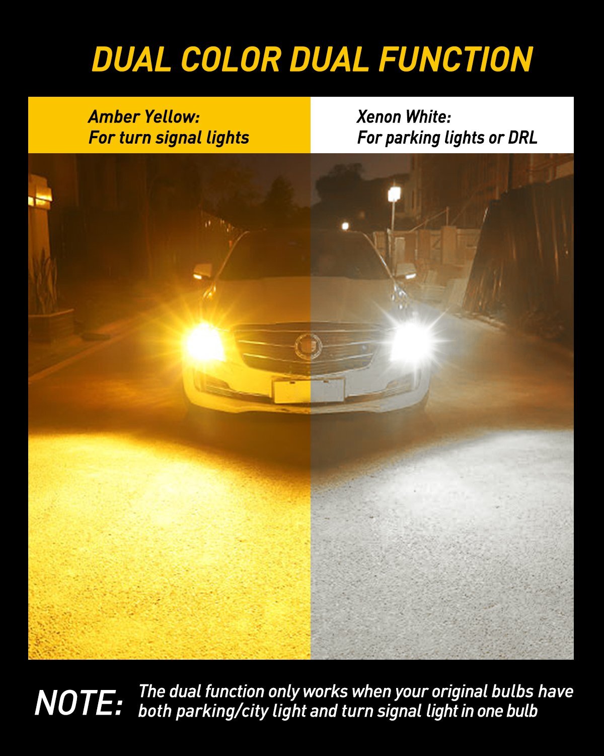 2x High-Power 3157 Dual-Color Switchback LED Bulbs with Turn Signal Lights (CK) - Socket