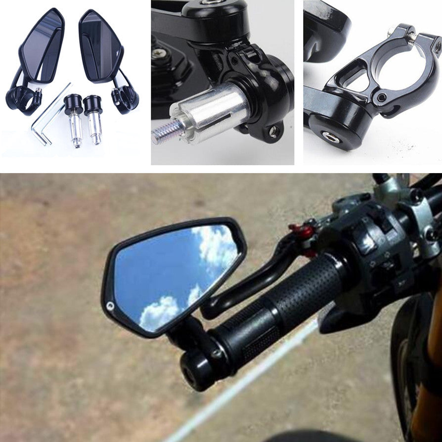 Black Motorcycle Billet Aluminum 7/8 22 Bar End Side Rearview Universal Mirrors