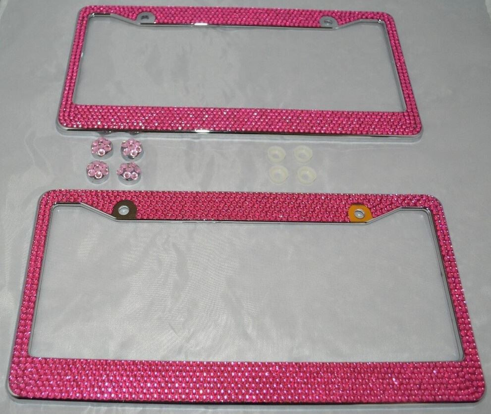 2-Piece Car License Plate Frame Cover for Rear Trunk Pink Glitter Crystal Suitable for Jeeps