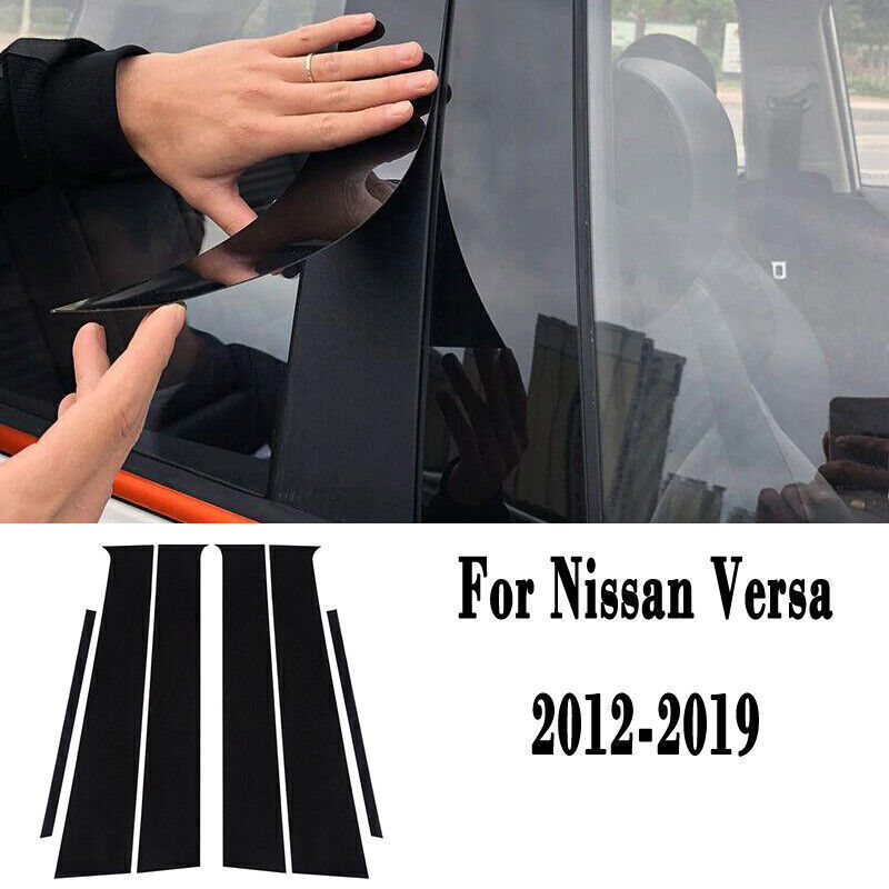 for Nissan Versa 2012-19 Piano Black Pillar Posts Door Window Molding Strip Trim