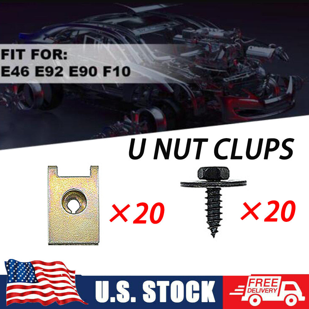 40x Car Screw Body Fender Bumper U Nut Clips Fastener for BMW F10 E46 E92 E90 US