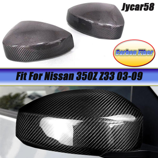 Real Carbon Fiber Side Mirror Cover Caps Add-on for Nissan 350Z Z33 2003-2009