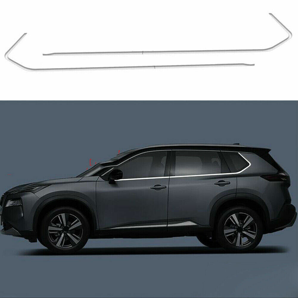 6x for Nissan Rogue 2021-23 Chrome Steel Window Lower Window Molding Strip Trim