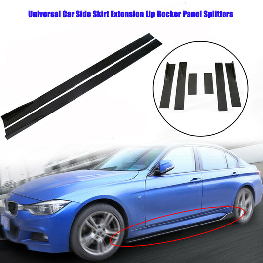 Universal 86.6-inch side skirt extended rocker panel split lip gloss black