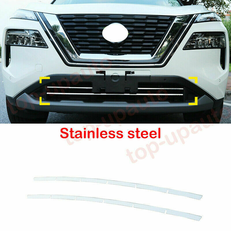 2for Nissan Rogue 2021-2023 Chrome Front Center Grille Grill Bottom Strips Trim