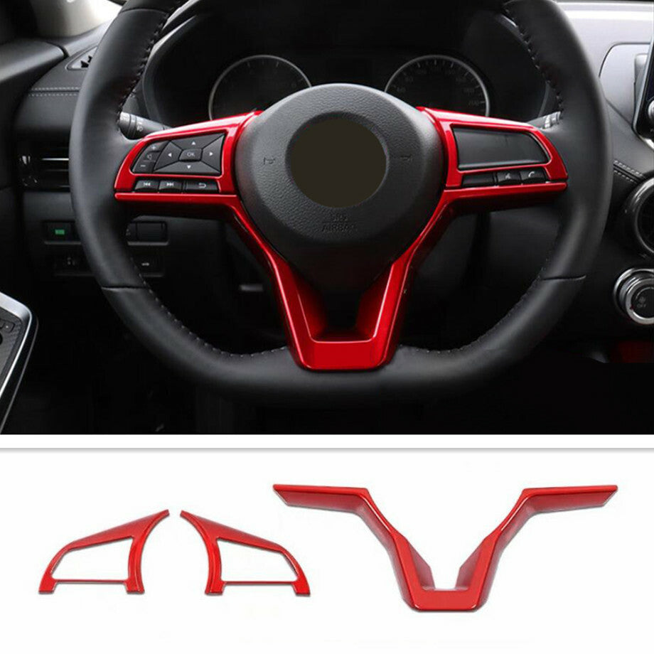 Red Steering Wheel Bezel Cover Trim for Nissan Rogue Sport 2017 - 2020 (3 Pieces)