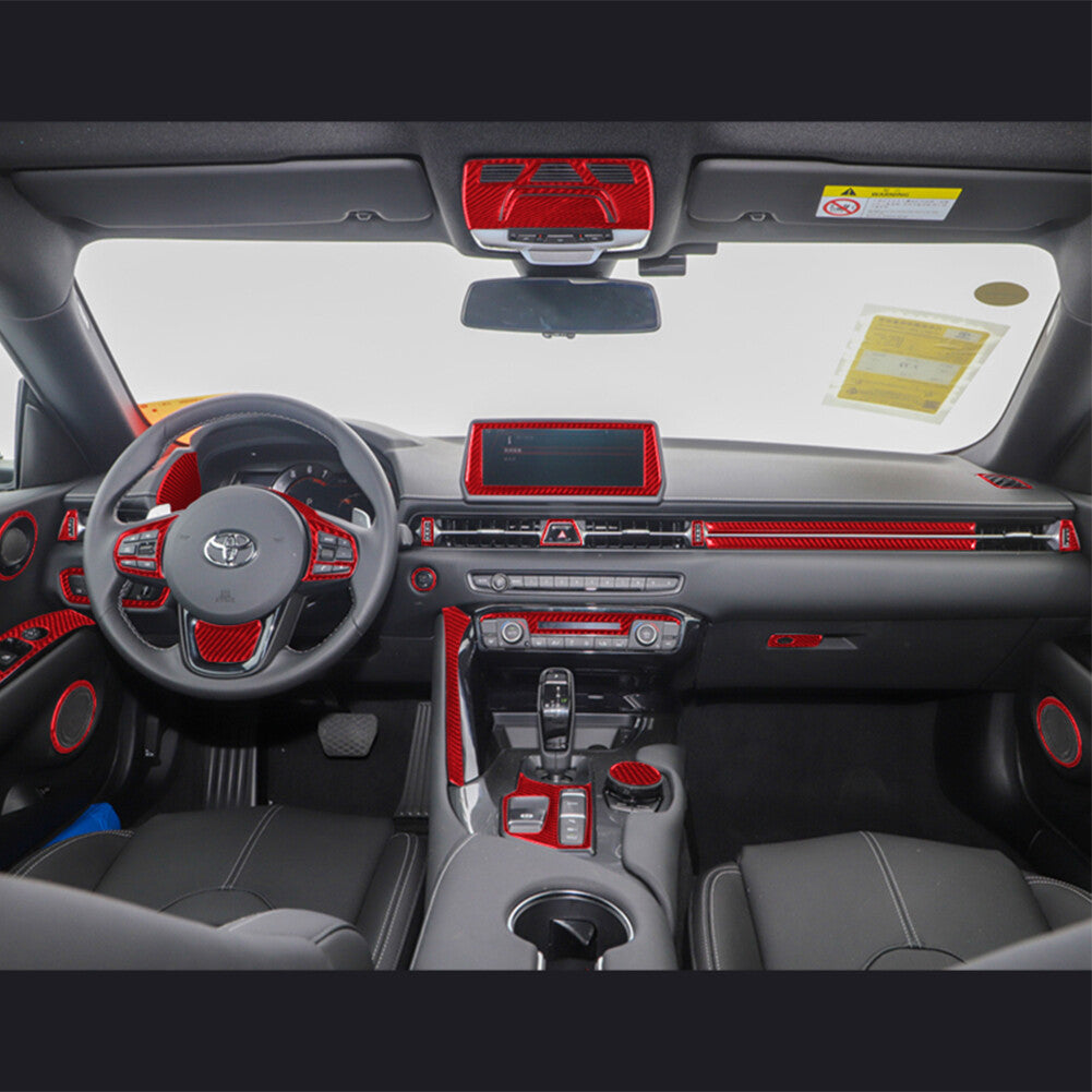 49x Red Carbon Fiber Interior Full Kit Cover Trim for Toyota Supra A90 2019-2022