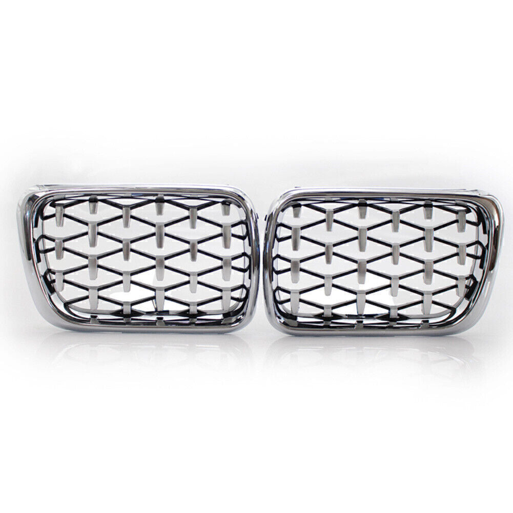 2x Front Grille Diamond Meteor Style Chrome Grill Fit for BMW 3 Series E36 1997-1999