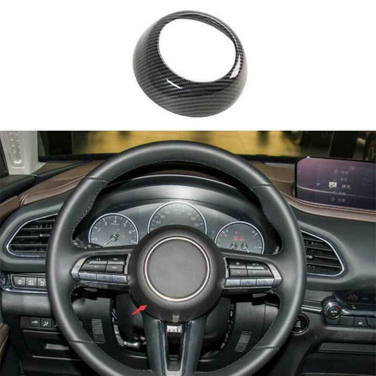 for Mazda CX-30 2020-2022 Carbon Fiber Interior Steering Wheel Cover Decor Trim