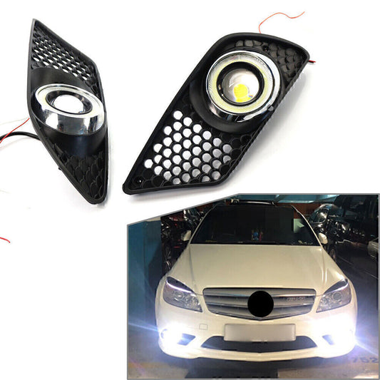 Pair Front Bumper Fog Light Grill With Light for Mercedes C-Class W204 2008-2010