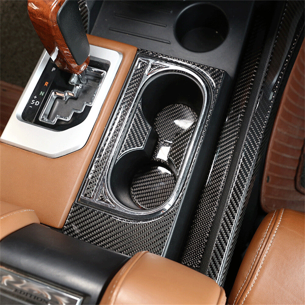 3¡ÁSoft Carbon Fiber Water Cup Holder Side Decor Trim for T@yota Tundr@ 2014-2021