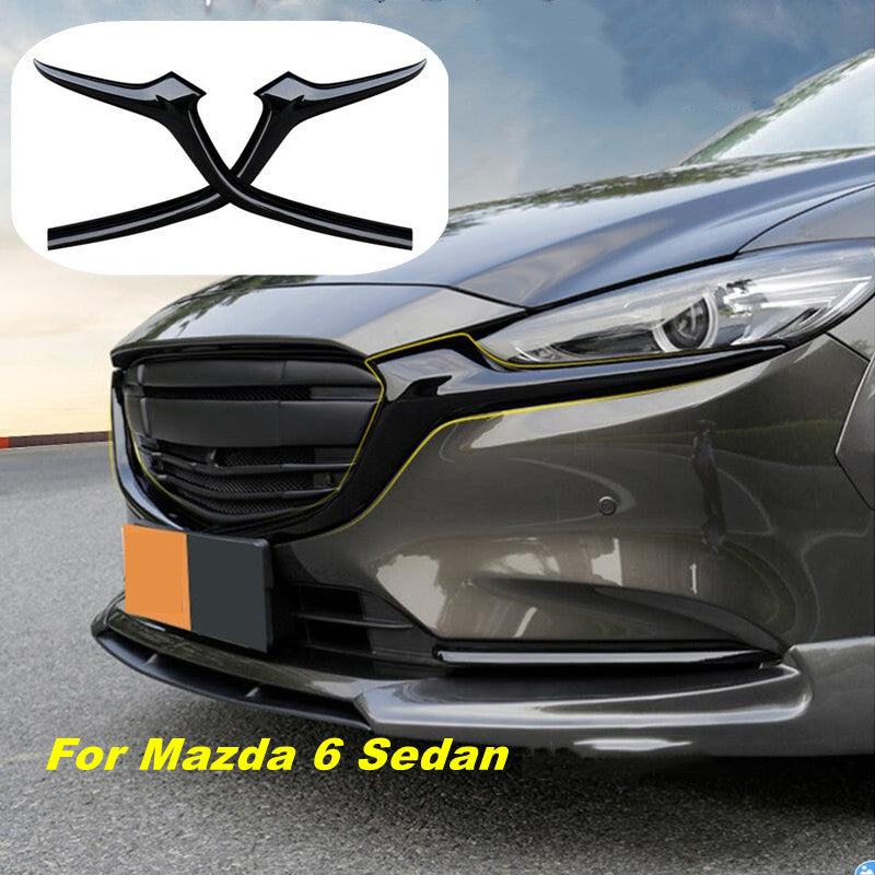 for Mazda 6 2018-2021 ABS Gloss Black Front Bumper Grille Side Strip Cover Trim