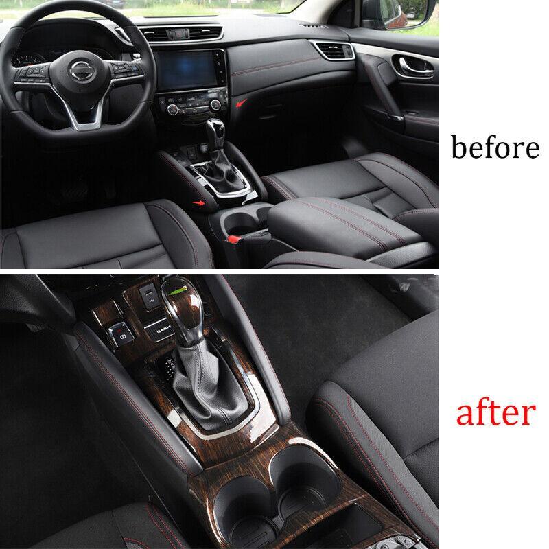 for Nissan Rogue Sport 2017-2021 Wood Grain Inner Gear Shift Box Panel Cover 2pc